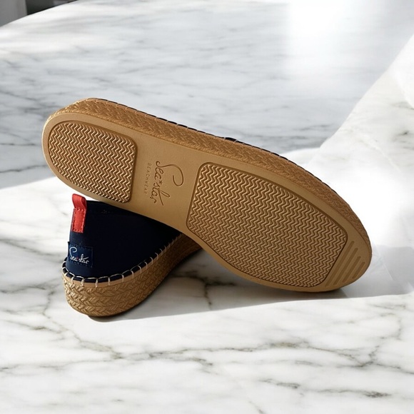 Navy Slip-On Espadrille Beach Open Toe Flats - Picture 4 of 6